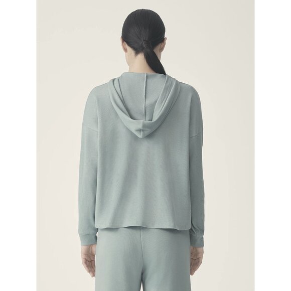 Medium Eileen Fisher Boxy Thermal Hoodie Long Sleeve Top Clearwater Blue - Picture 7 of 11